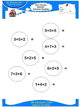 Çocuklar İçin toplam işlemi yaprak testleri 